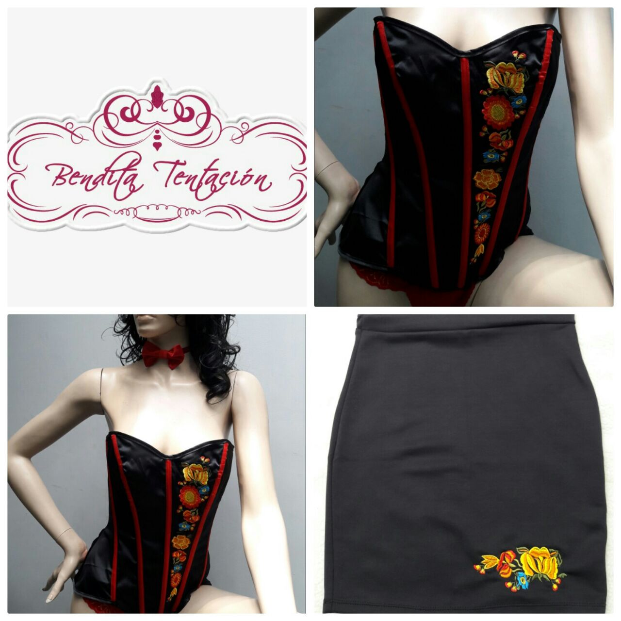 Exclusivos coordinados de corset con falda y shoker para cuello