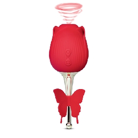 Vibrador de rosa de clítoris de silicona de color rojo de 10 velocidades con mariposa